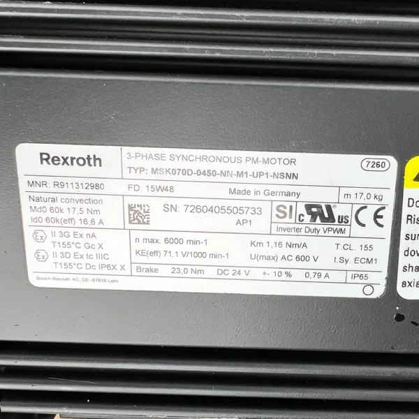 REXROTH R911312980 MSK070D-0450-NN-M1-UP1-NSNN - Image 3