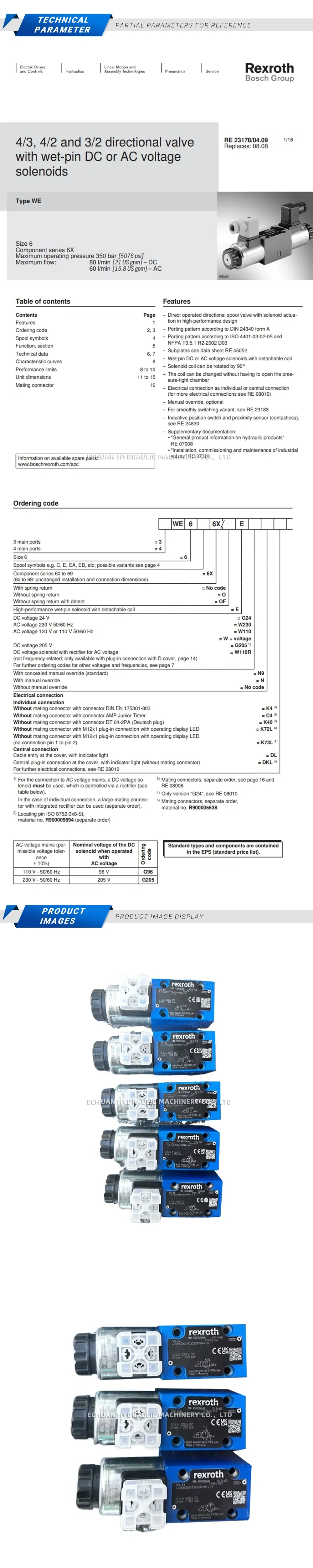 Rexroth 4WE6D6X/EG220N9K4/V R901008688 Description