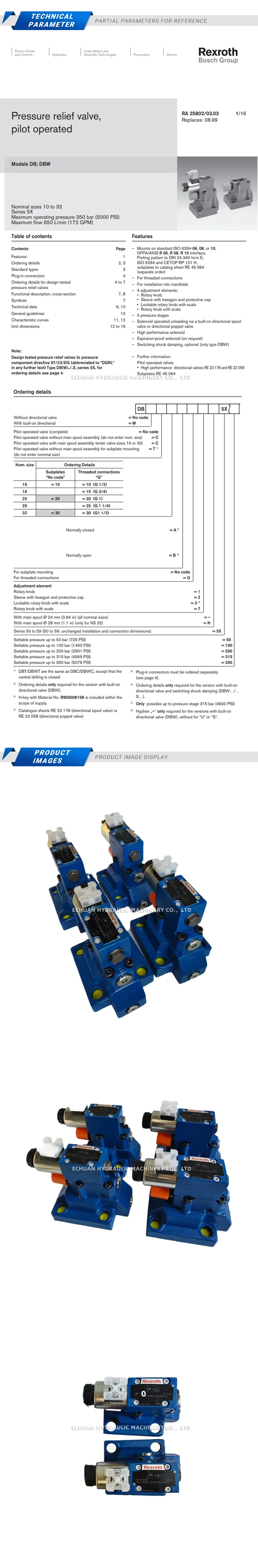 Rexroth DBW 30 B2-52/100 6EG24N9K4 R900922310 Description