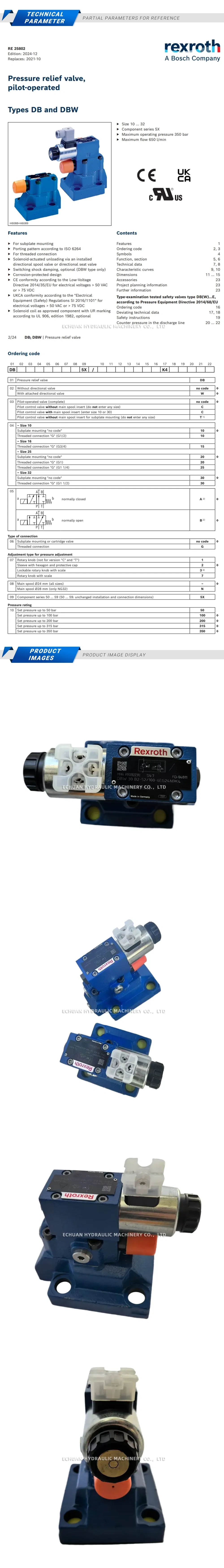 Rexroth DBW30B2-5X/100-6EG24N9K4 R900922310 Description