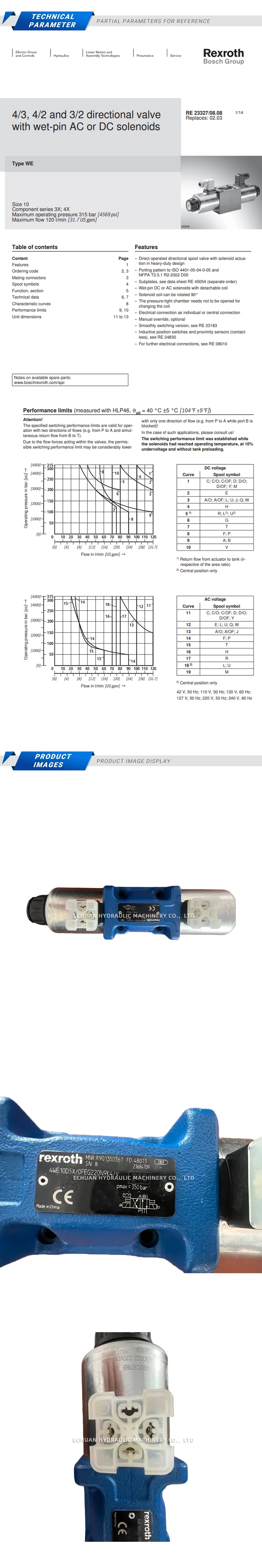 Rexroth 4WE10D5X/OFEG220N9K4/V R901350361 Description