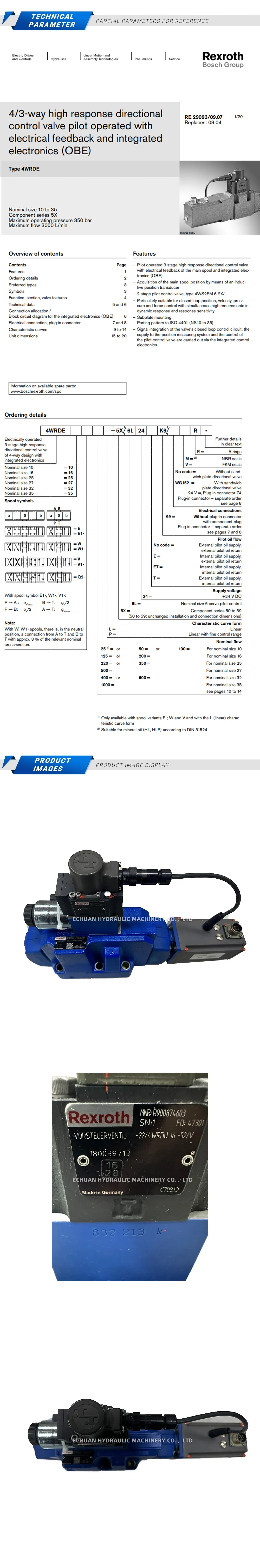 Rexroth 4WRDE27V1-500L-60/MXYWG/24A5 R901484473 Description