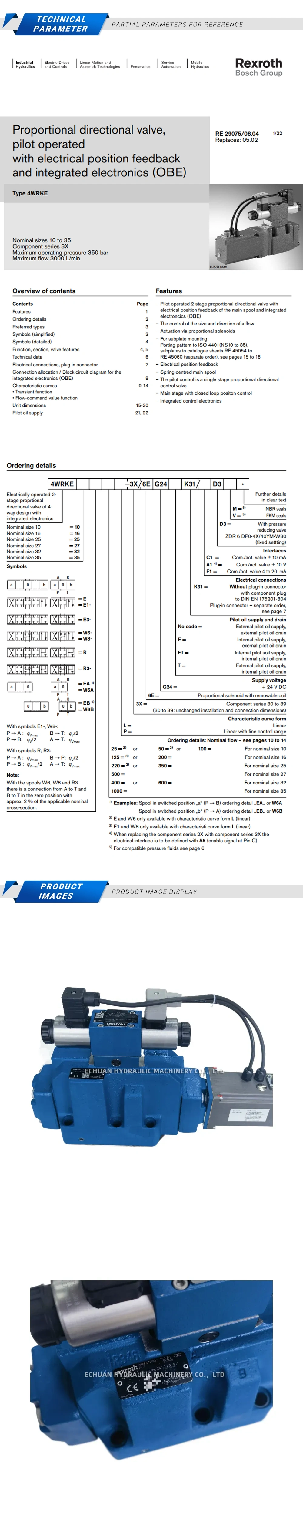 Rexroth 4WRKE27W6-500L-3X/6EG24K31/A1M-909 R901575167 Description