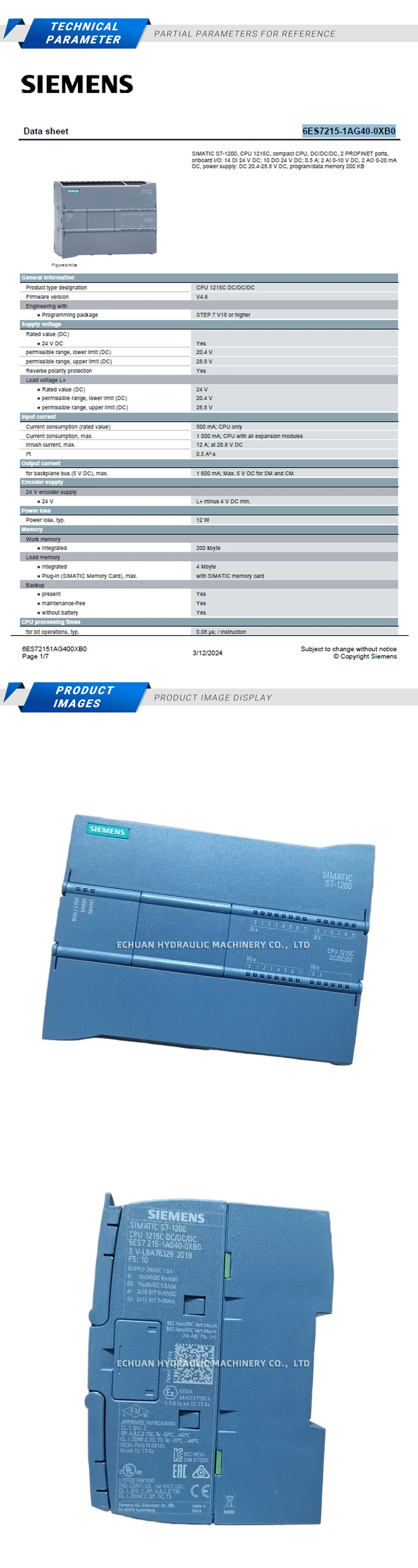 Siemens 6ES7215-1AG40-0XB0 Description