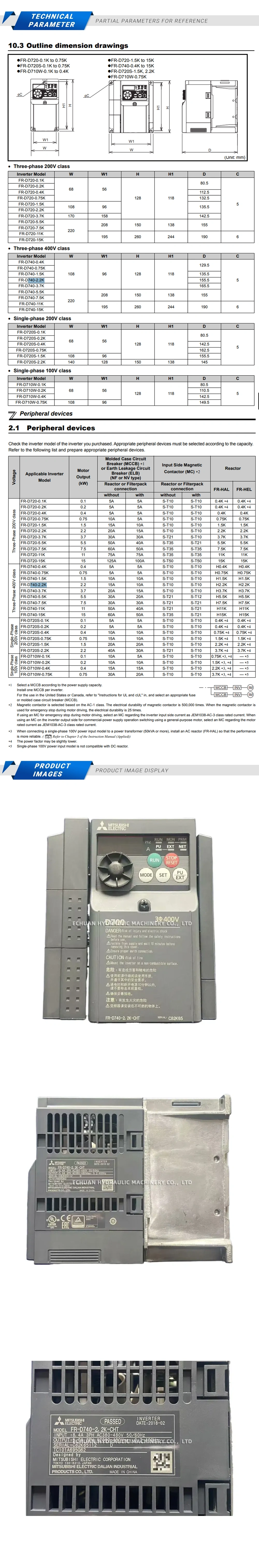 Mitsubishi FR-D740-2.2K-CHT Description