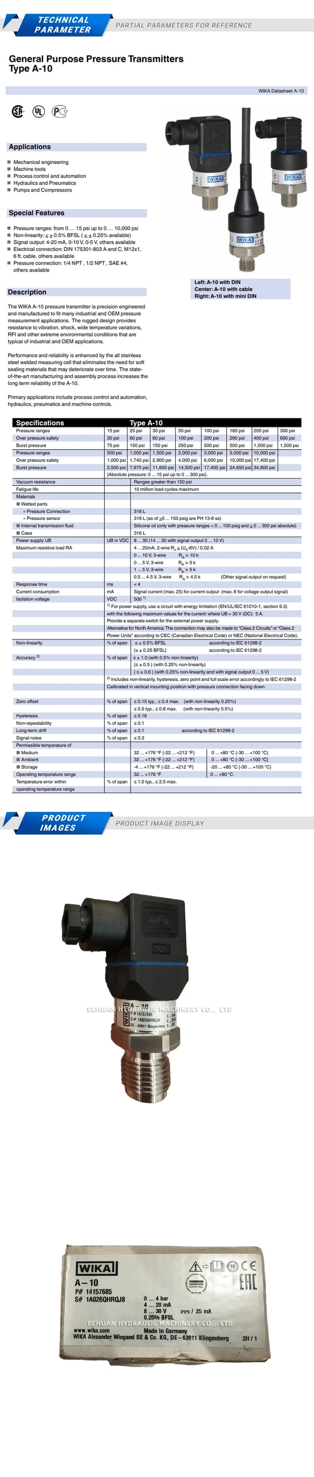 WIKA A–10 14157685 Description
