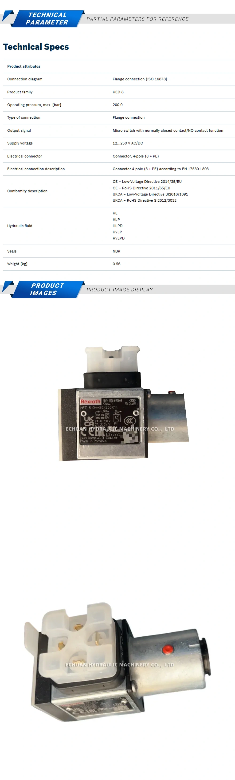 Rexroth R901099808 HED8OH-20/200K14 Description