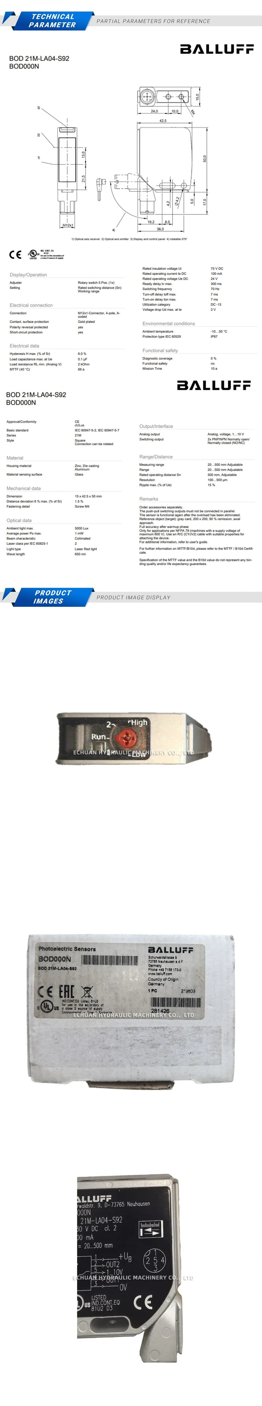 Balluff BOD000N BOD 21M-LA04-S92 Description