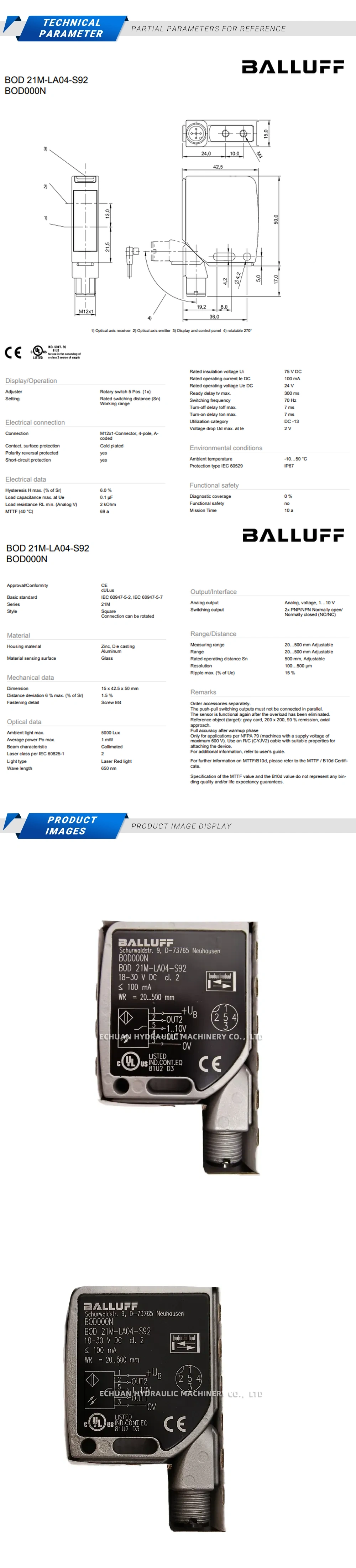 Balluff BODOOON BOD 21M-LA04-S92 Description
