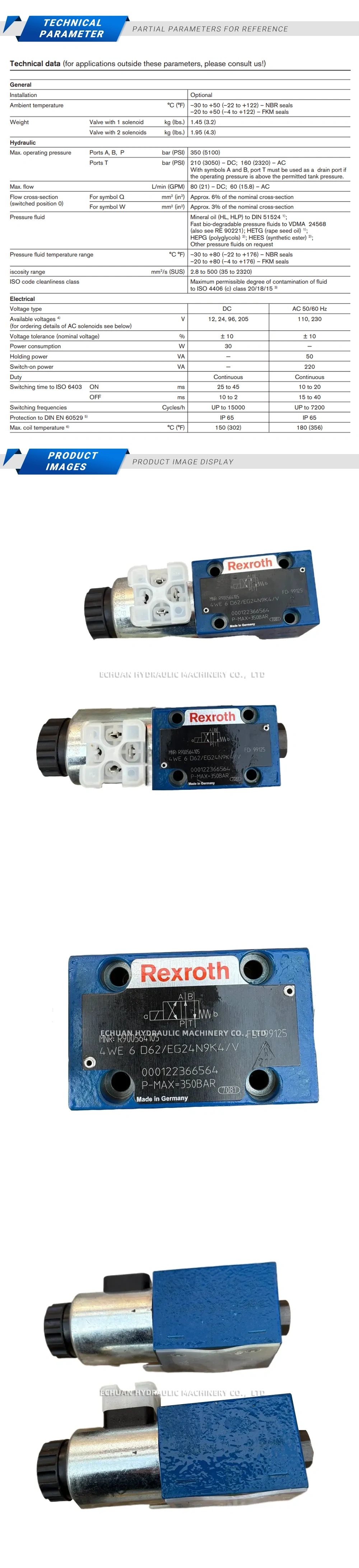 Rexroth R900564105 4WE 6 D62/EG24N9K4/V Description