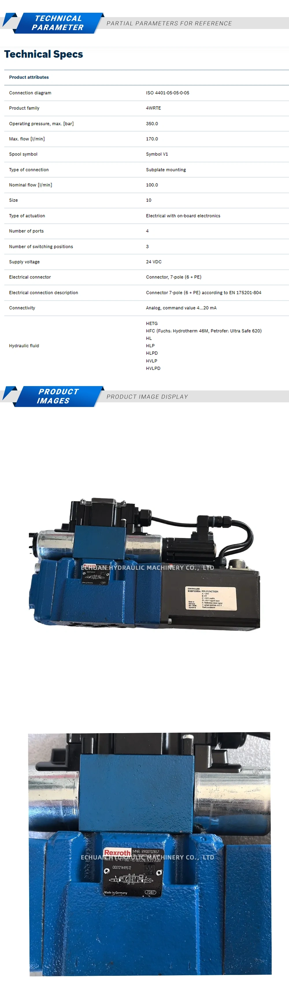 Rexroth R900702857 4WRTE 10 V1-100L-42/6EG24ETK31/A5M Description