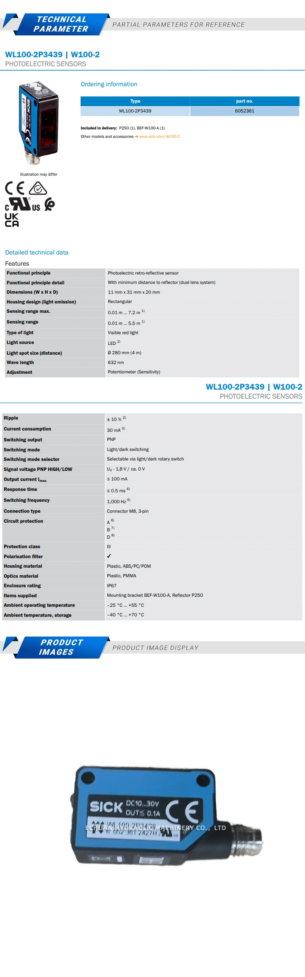 Sick WL100-2P3439 Description