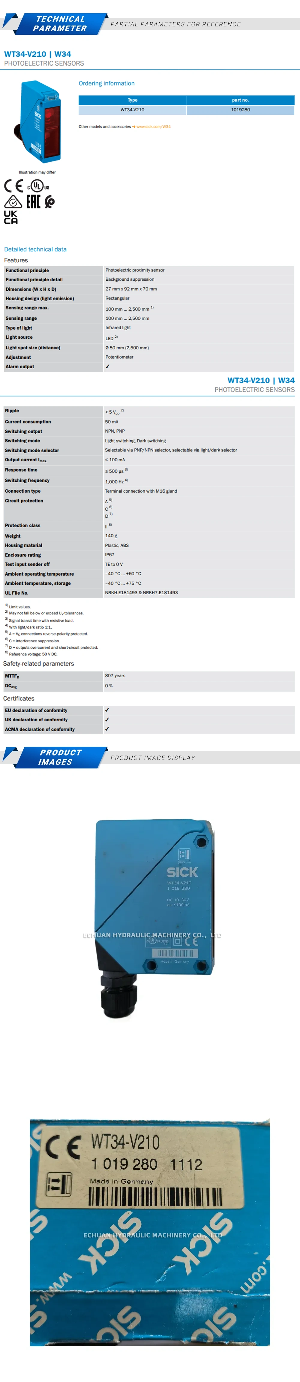 Sick WT34-V210 Description