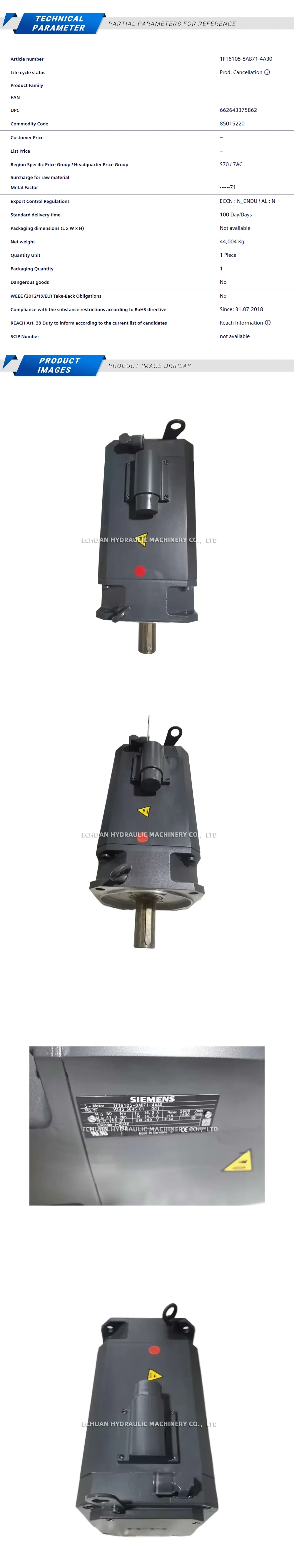 Siemens 1FT6105-8AB71-4AA0 Description