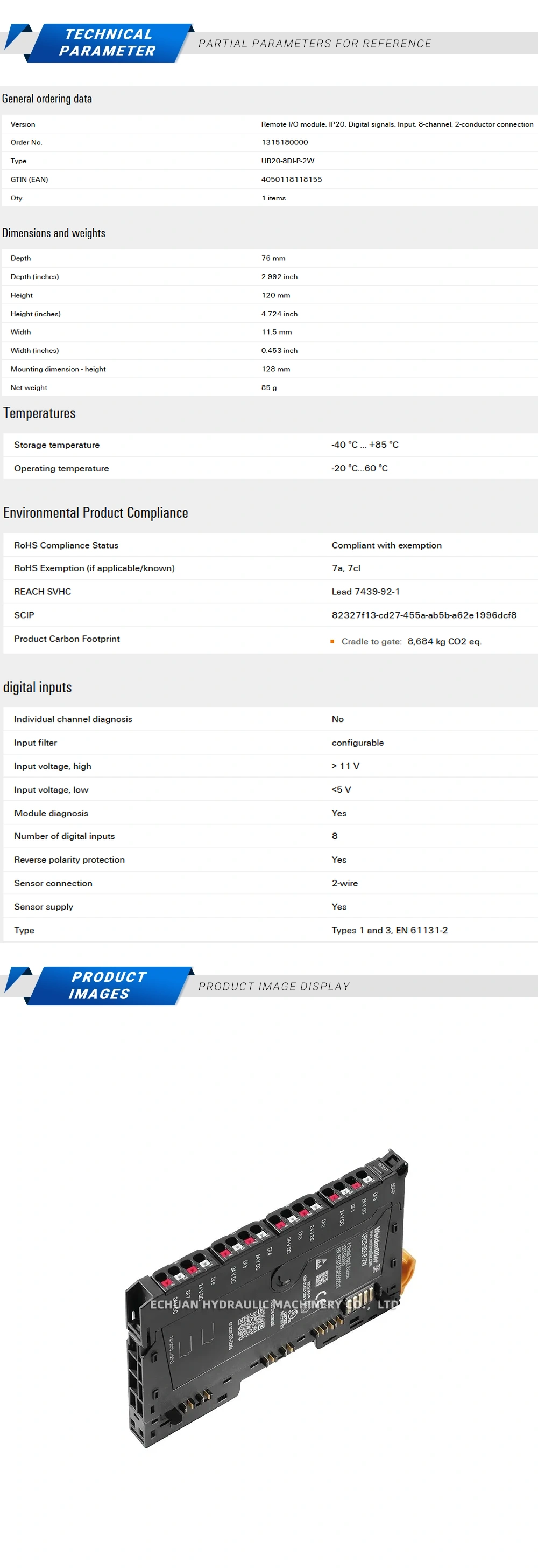 Weidmuller UR20-8DI-P-2W Description