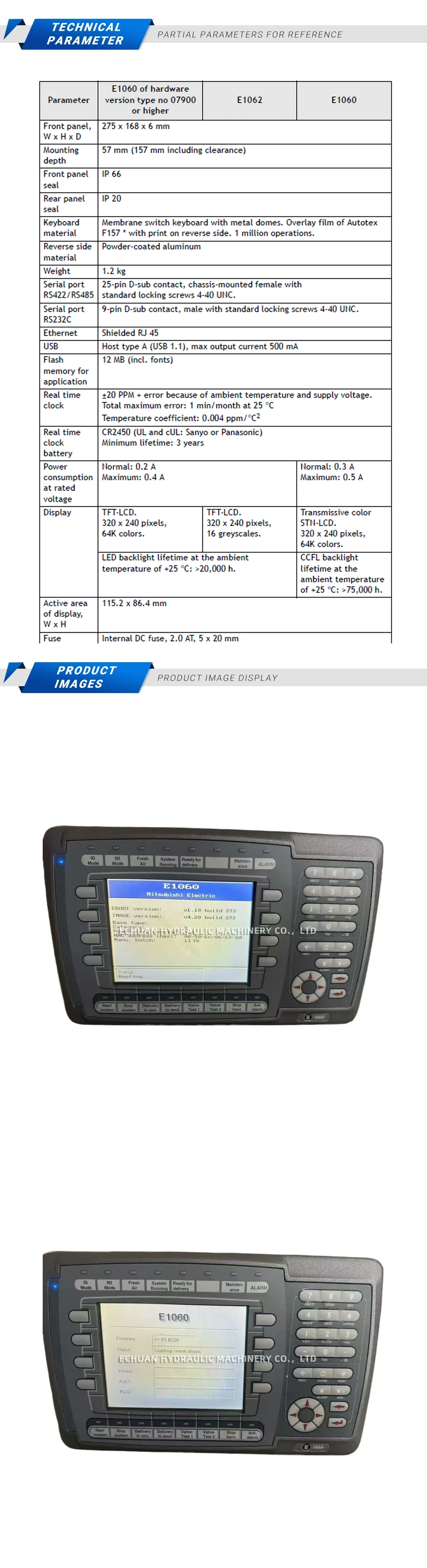Beijer E1060 Control Panel Description