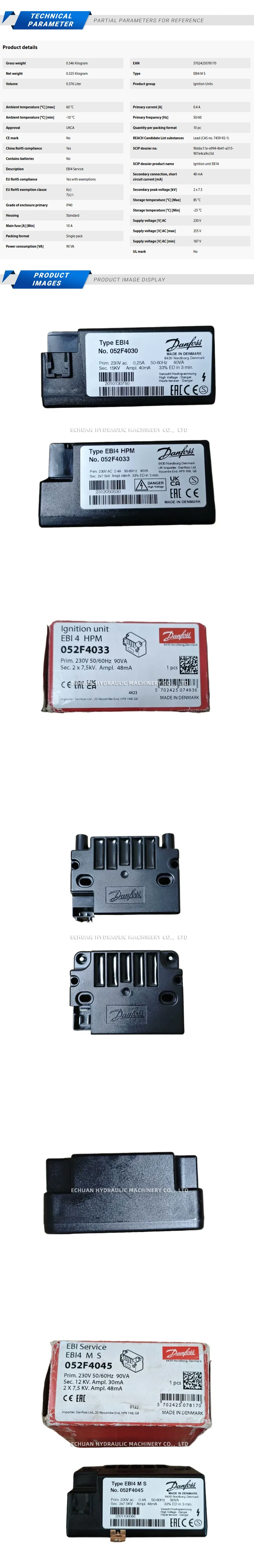 Danfoss 052F4045 Ignition transformer Description