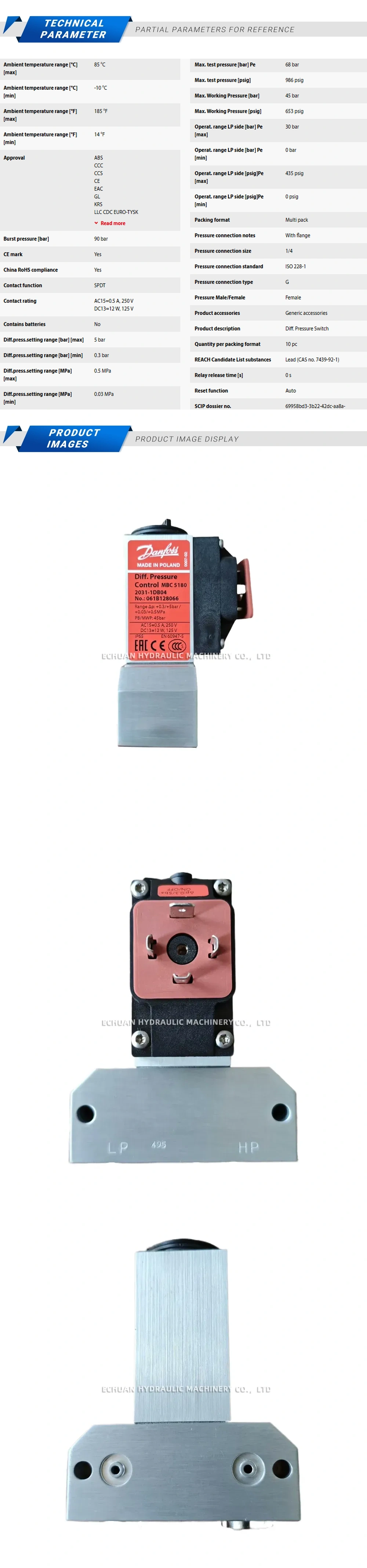 Danfoss MBC 5180 061B128066 Diff.Pressure Description