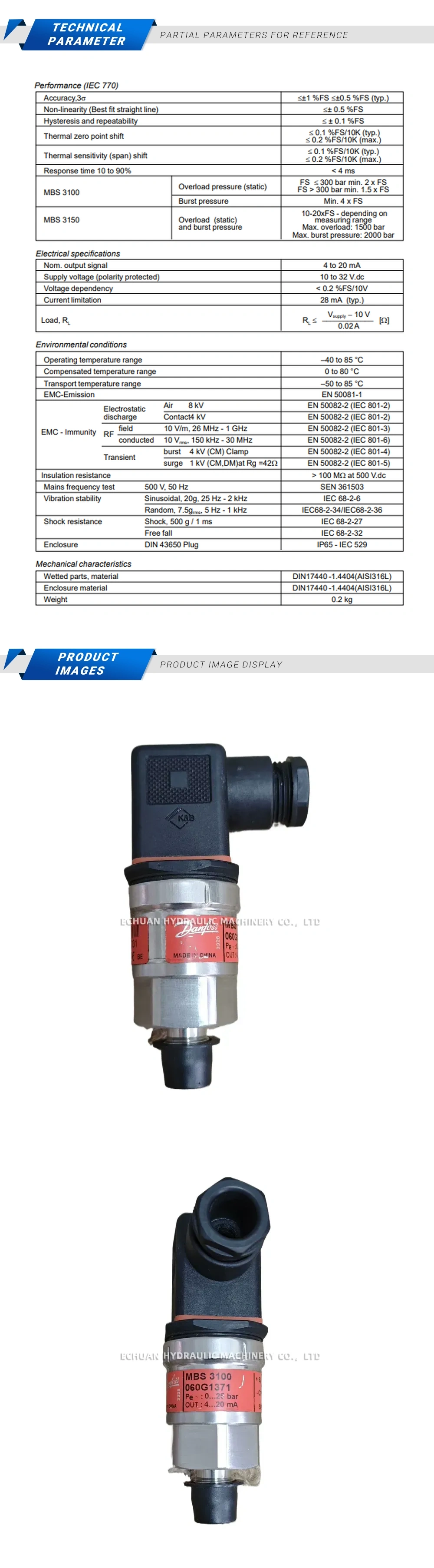 Danfoss MBS3100 060G1371 Pressure Sensor Description