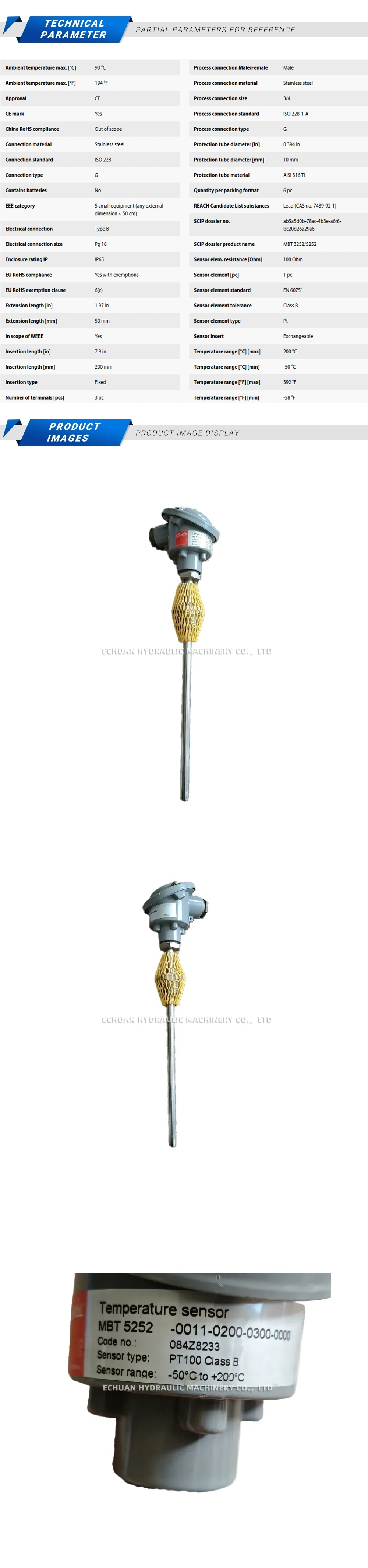 Danfoss MBT5252-0011-0200-0300-0000 Temperature Sensor Description