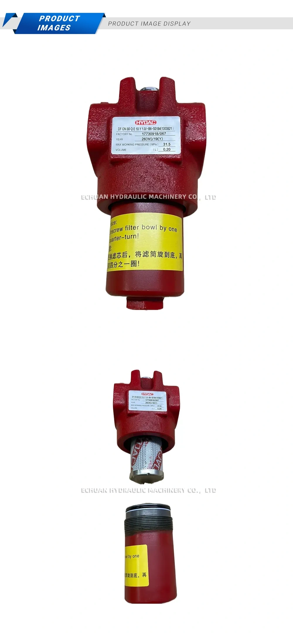 Hydac DF ON 80 QE 10 Y 1.0/-B6-S0184 1303821 Description