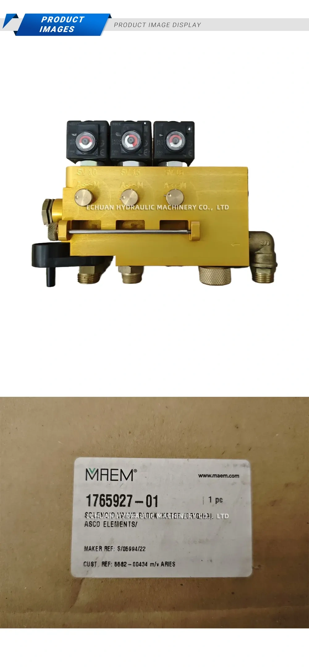 Maem 1765927-01 Solenoid Valve Block Water Description