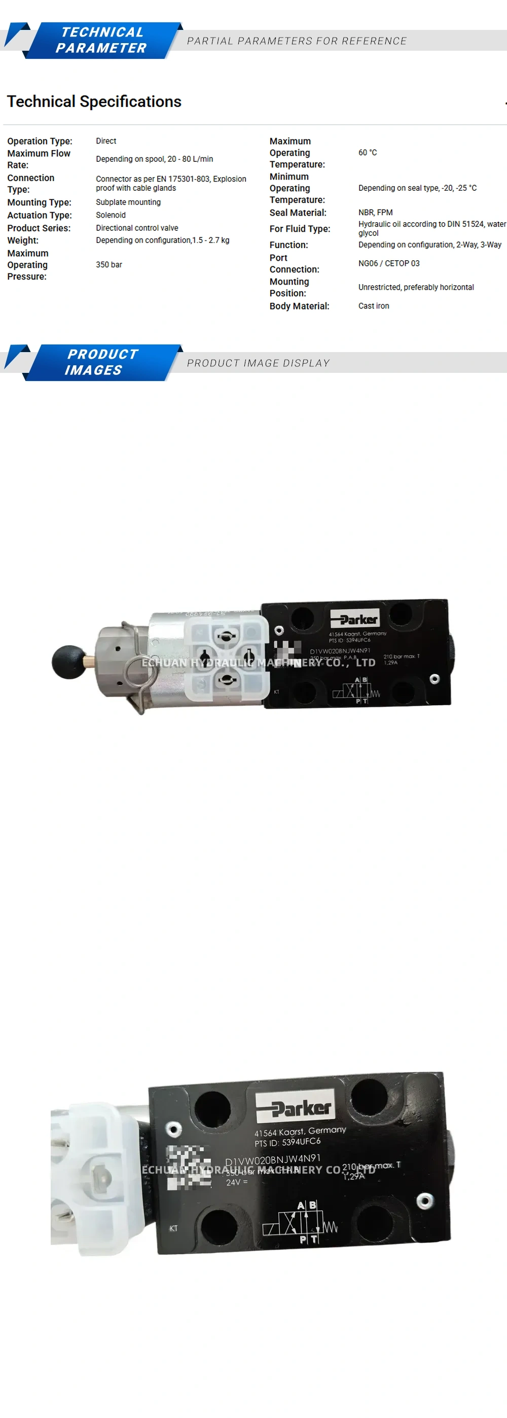 Parker D1VW020BNJW4N91 Solenoid valve Description