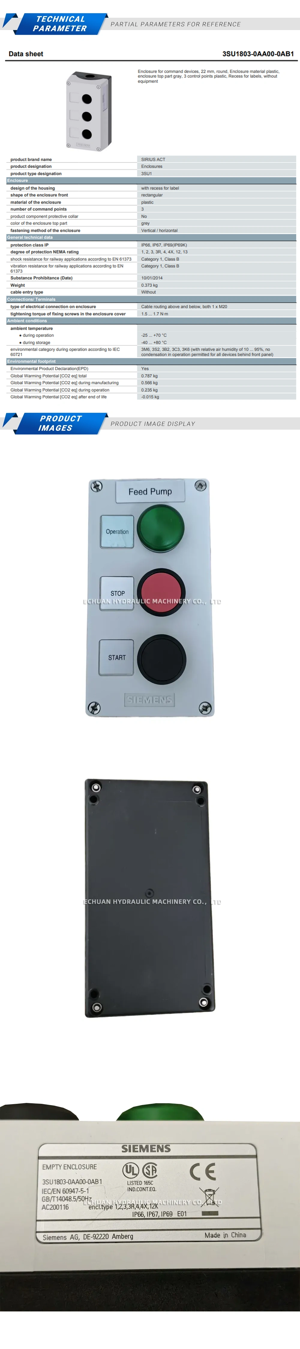 Siemens 3SU1803-0AA00-0AB1 Start/Stop Remote Control Button Description