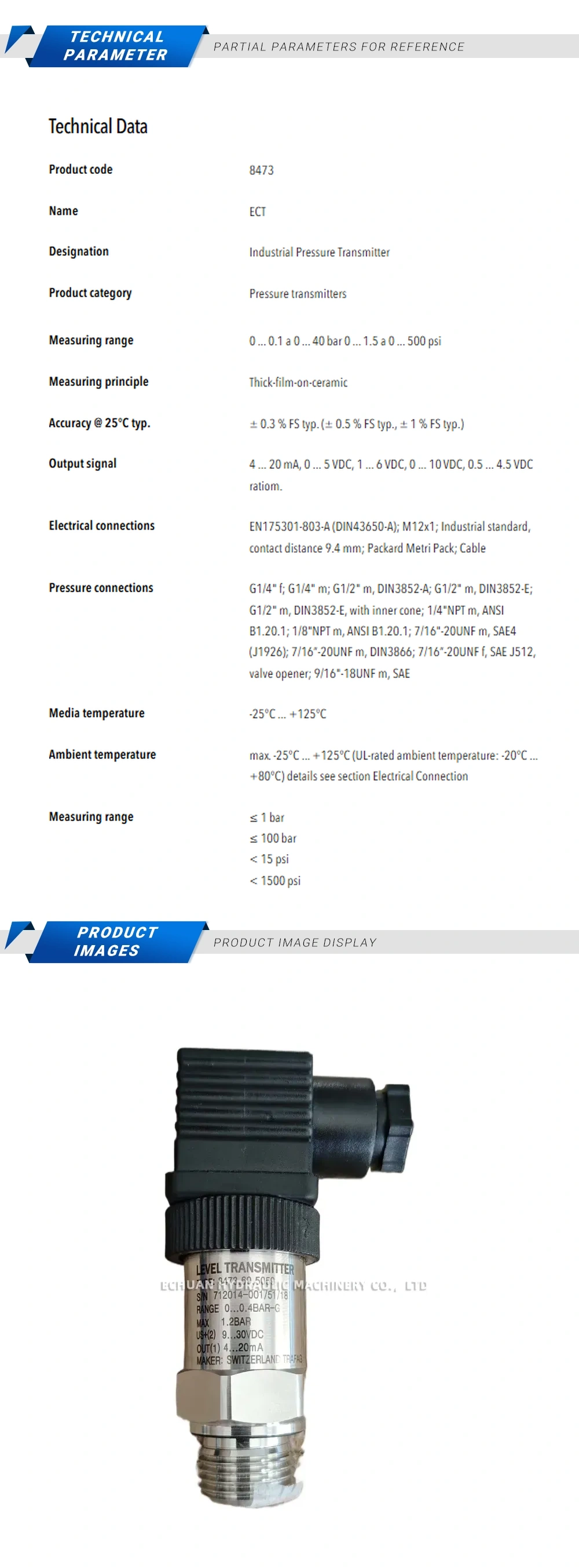 Trafag 8473.69.5059 Level Transmitter Description