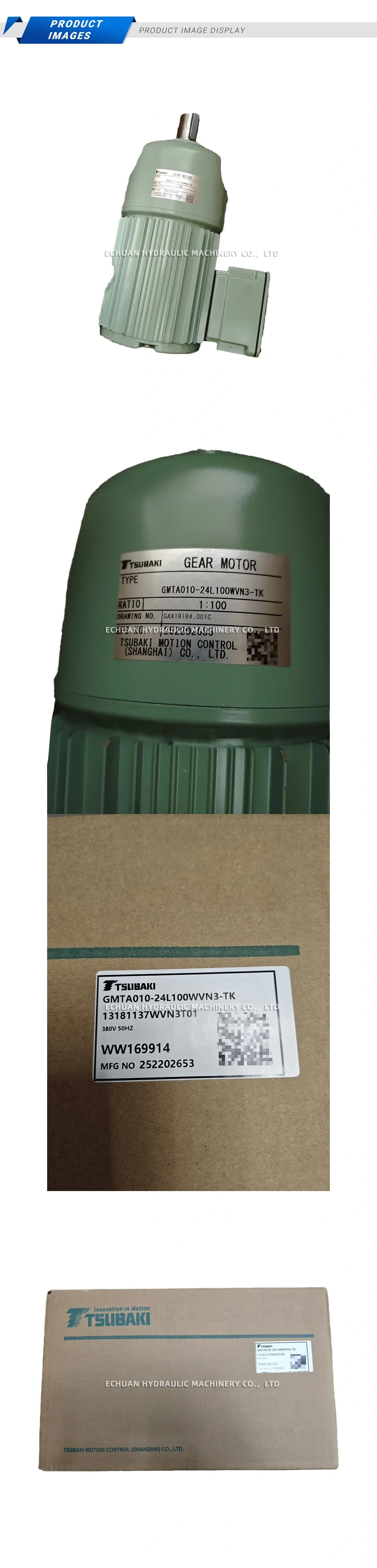Tsubaki GMTA010-24L100WVN3-TK Gear Reducer Motor Description