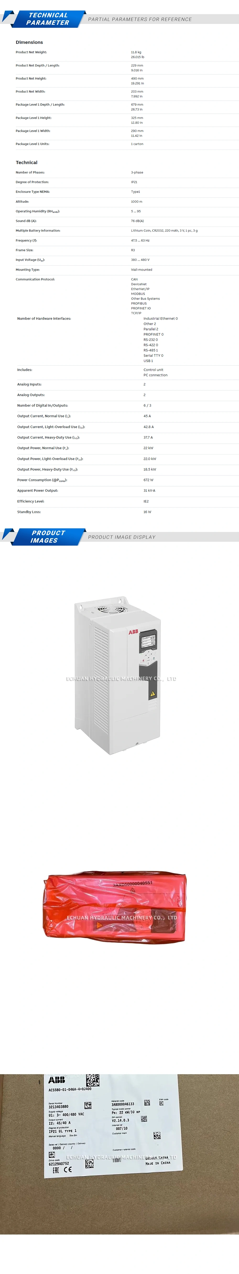 ABB ACS580-01-046A-4+0J400 Description