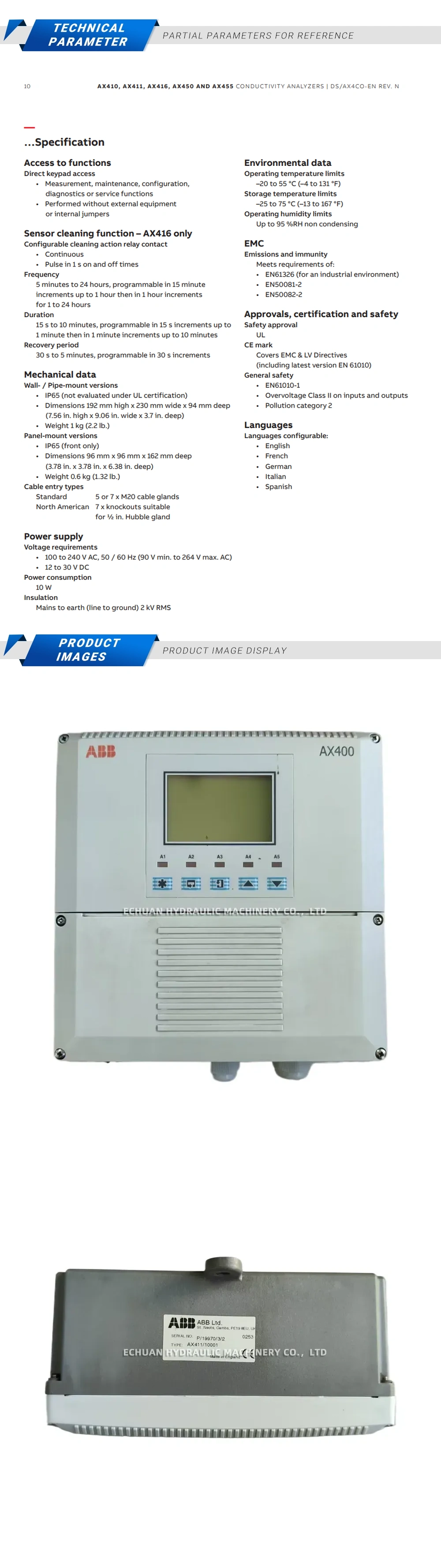 ABB AX411/10001 Single-input and dual-input analyzers Description