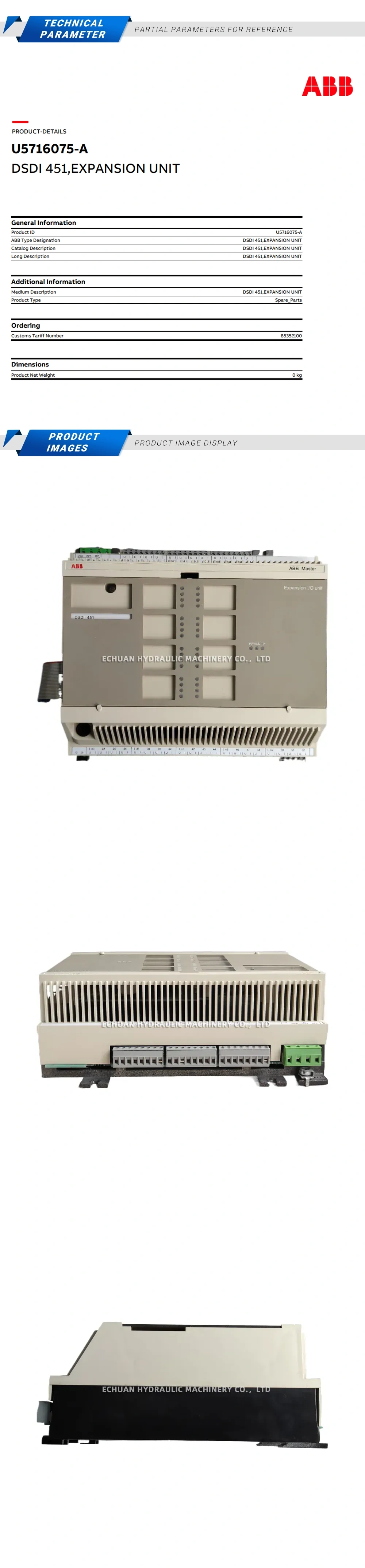 ABB DSDI451 Industrial Control System Expansion Unit Description