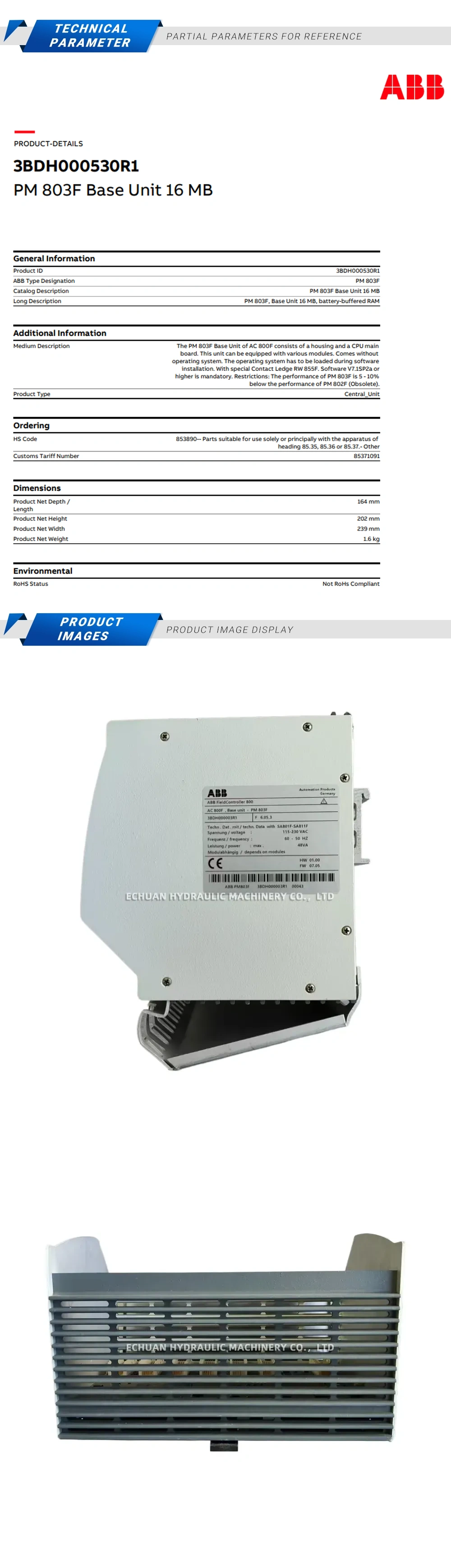 ABB PM803F Controller main unit Description