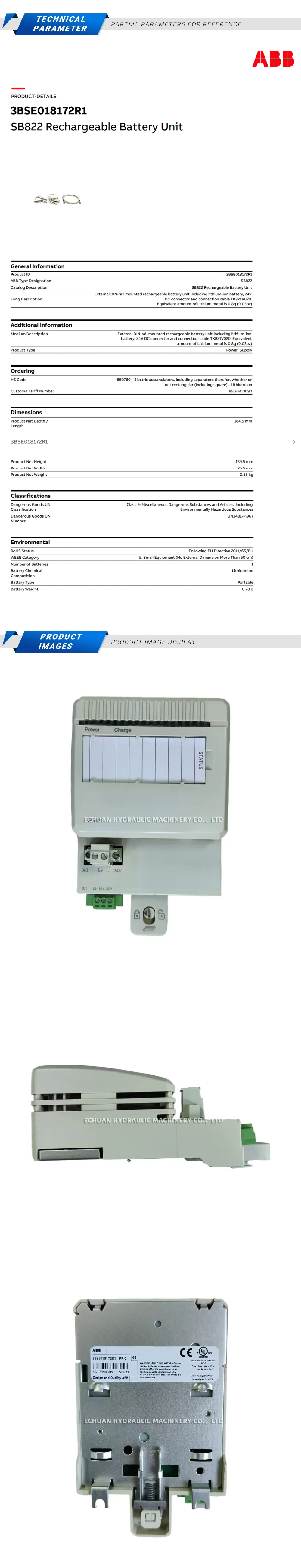 ABB SB822 rechargeable battery pack Description