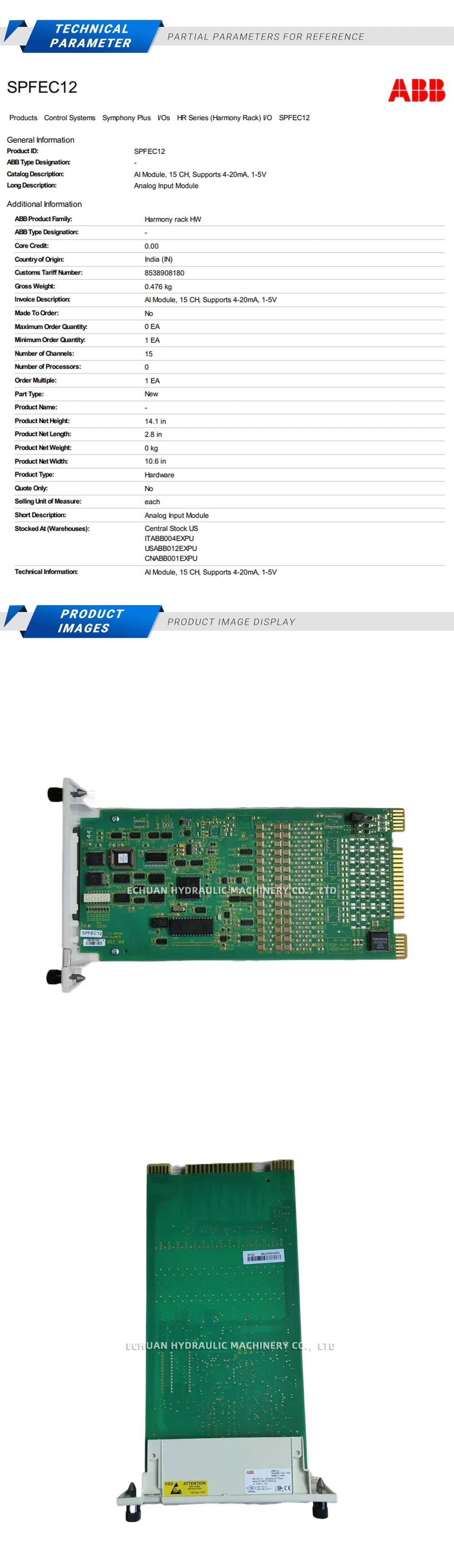 ABB SPFEC12 Analog Input Module Description