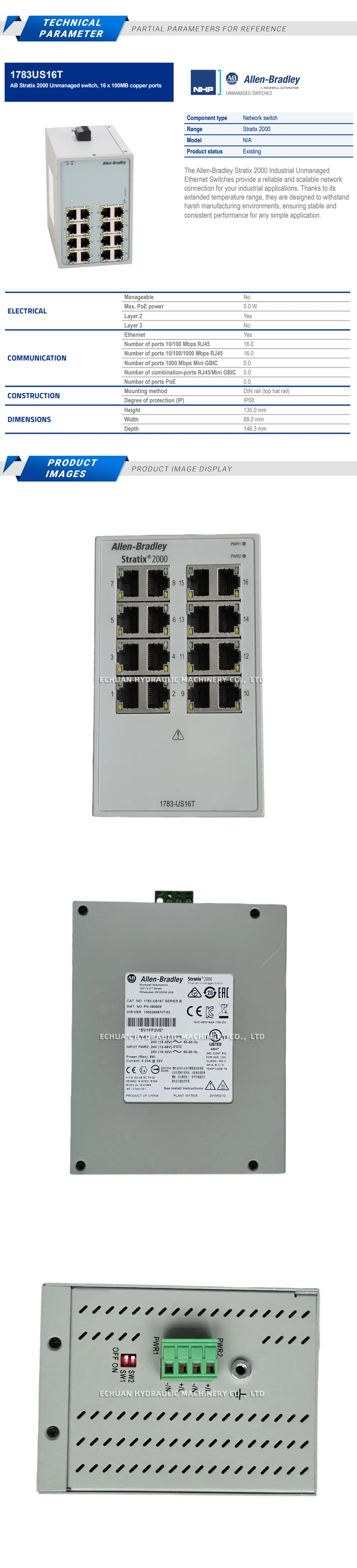 Allen-Bradley 1783-US16T Ethernet Unmanaged Switch Description