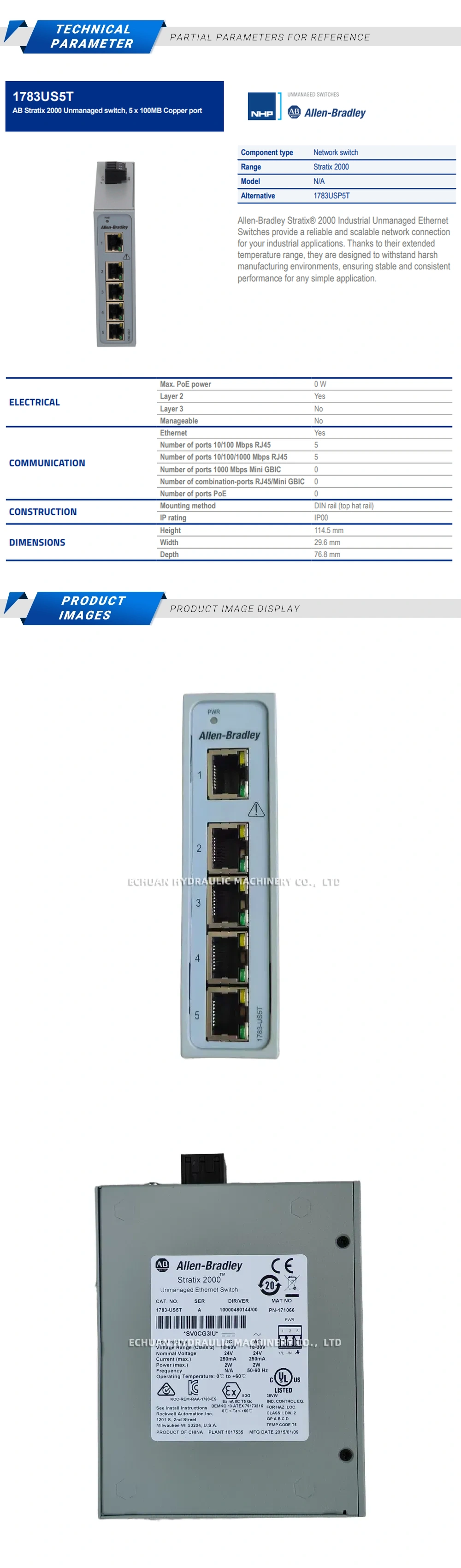 Allen-Bradley 1783-US5T Unmanaged Ethernet Switch Description