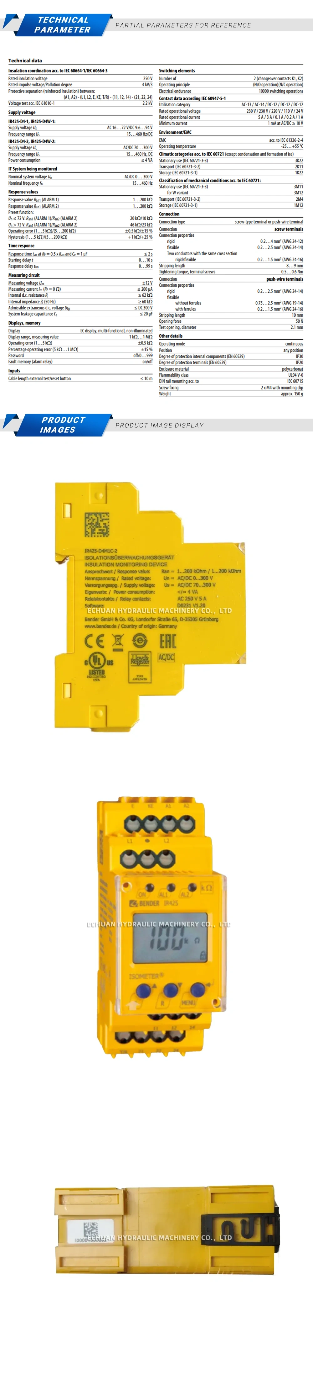 BENDER IR425-D4M1C-2 Insulation Monitor Description