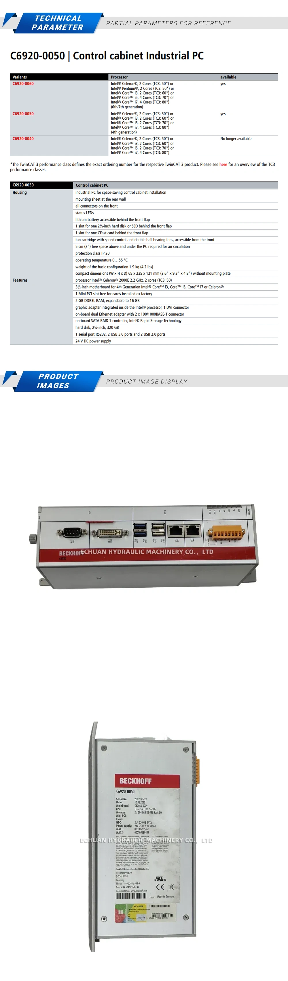 Beckhoff C6920-0050 Description