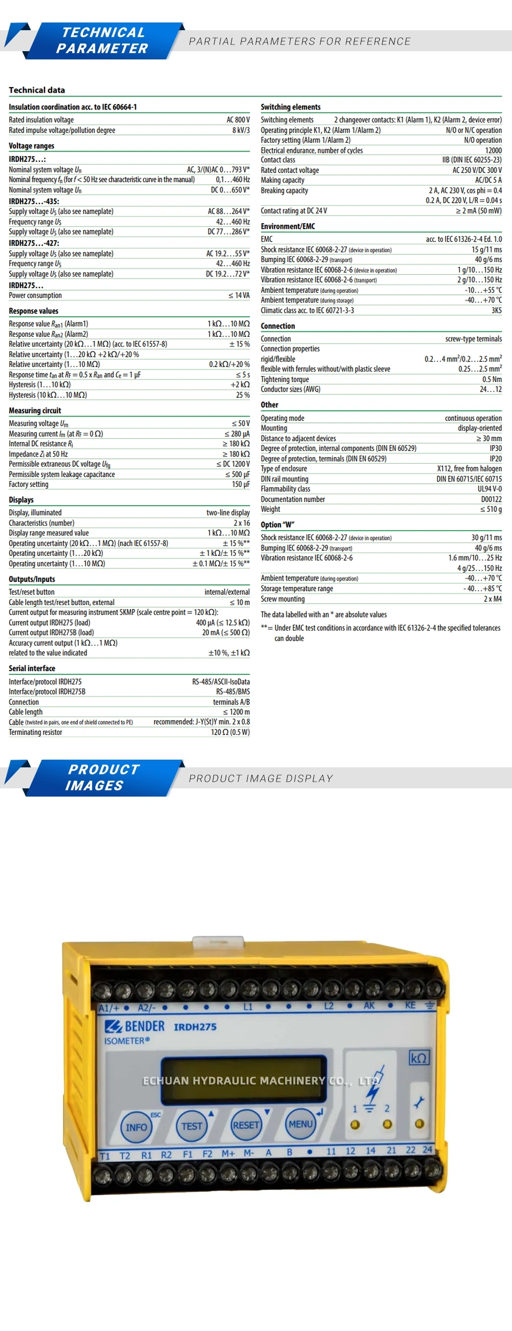 Bender IRDH275B-435 Insulation monitoring equipment Description