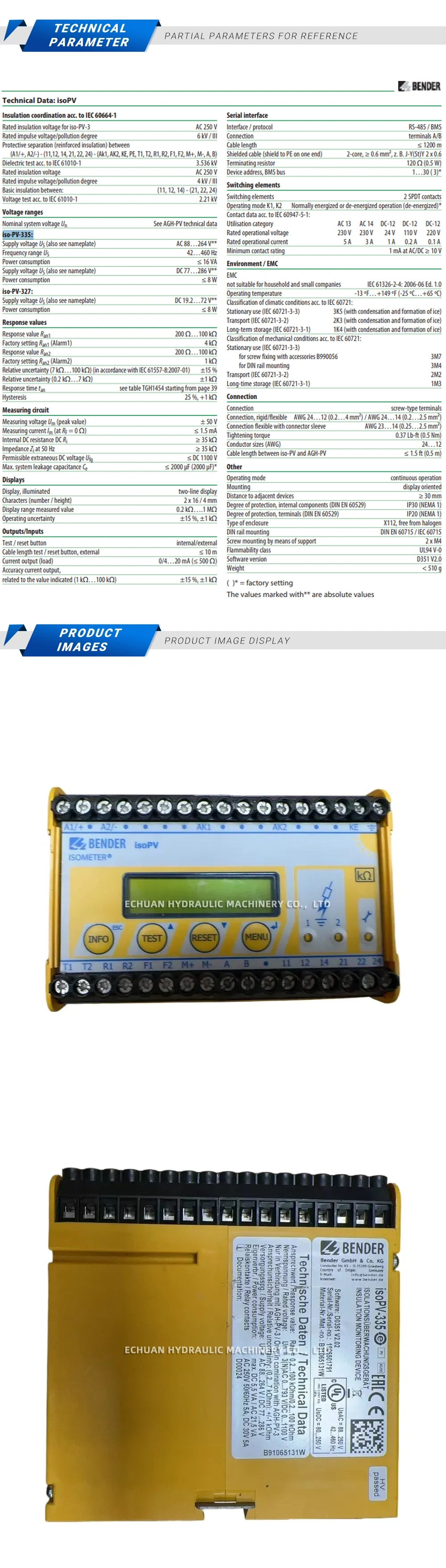 Bender isoPV-335 Insulation instrument Description
