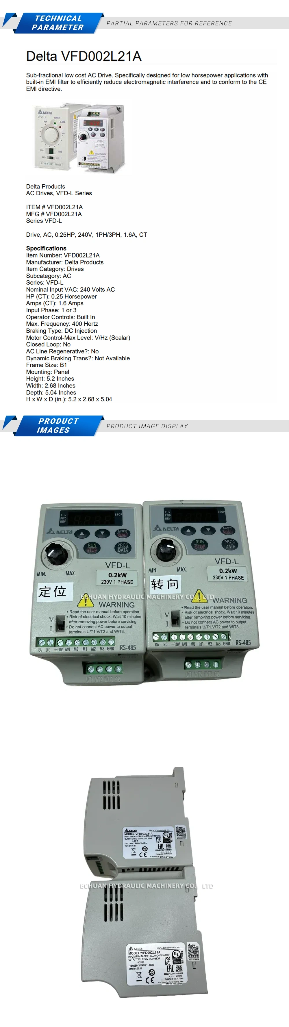 Delta VFD002L21A frequency converter Description