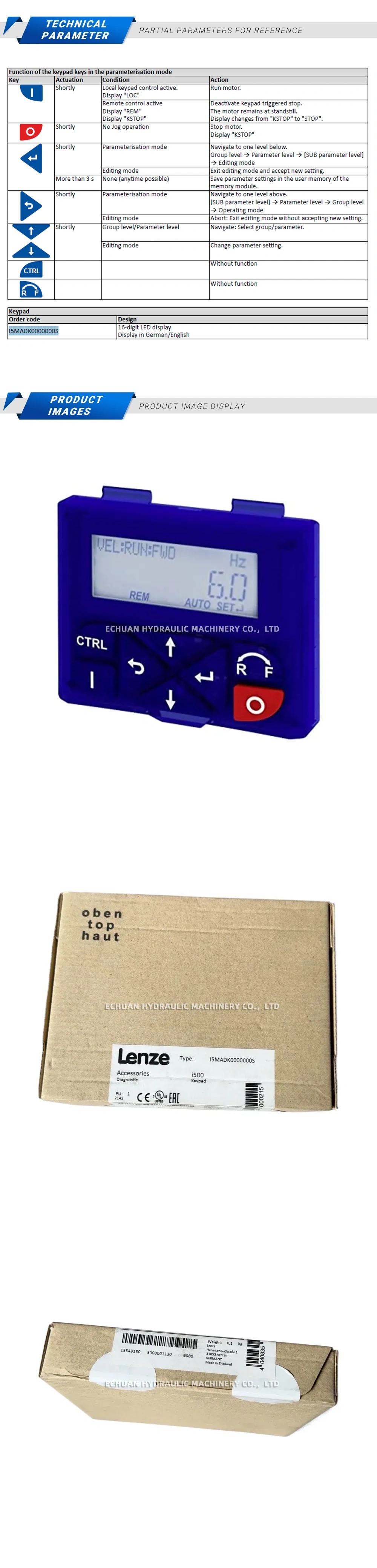 Lenze I5MADK0000000S panel Description