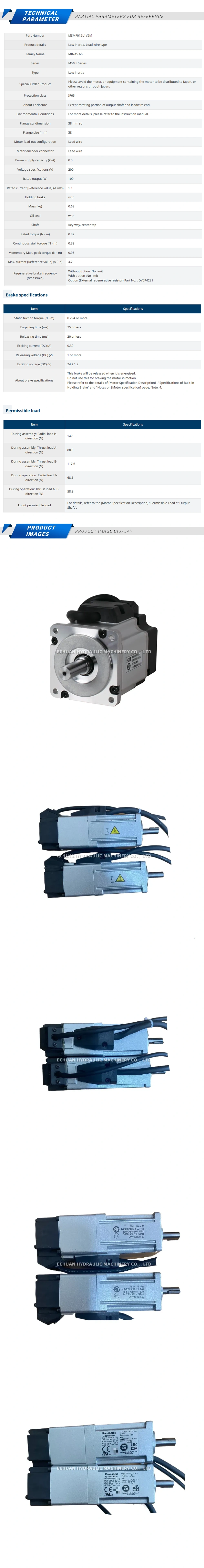 Panasonic MSMF012L1V2M Description