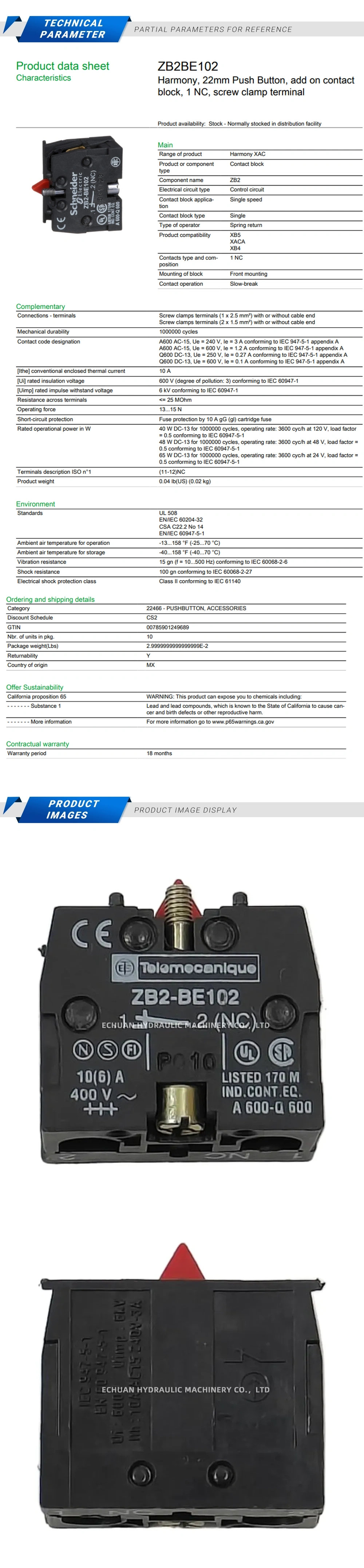 Schneider ZB2-BE102 Description