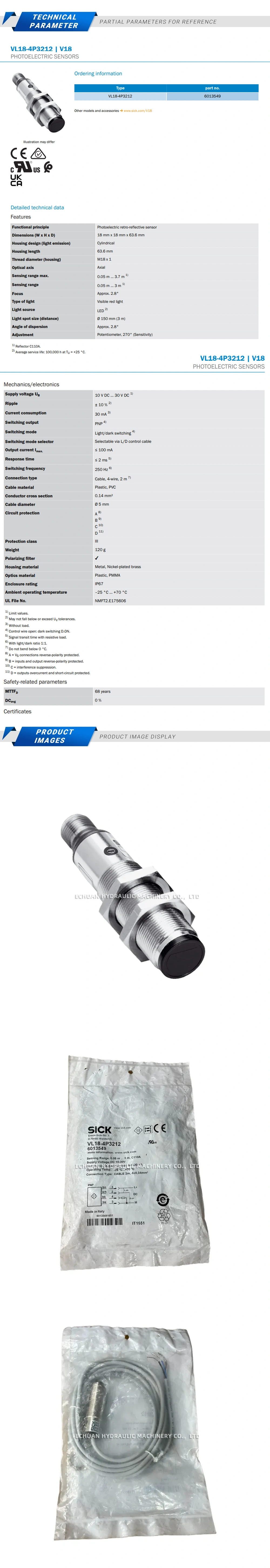 Sick VL18-4P3212 6013549 Description
