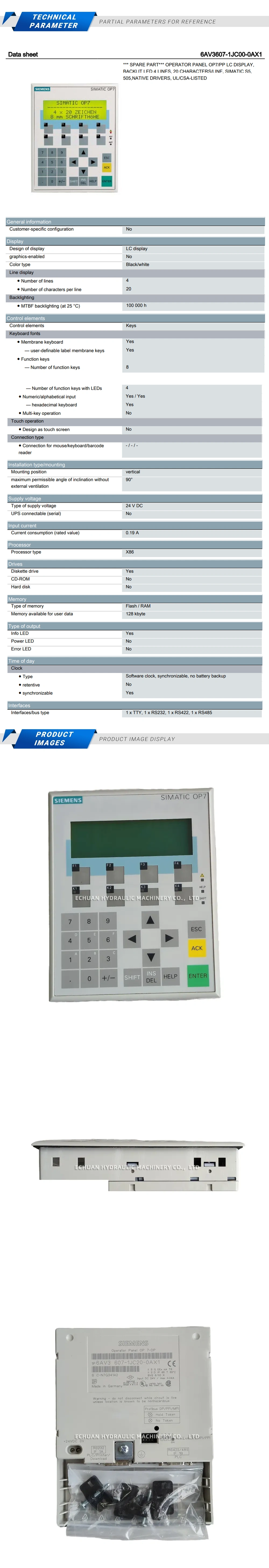 Siemens 6AV3607-1JC00-0AX1 Operation panel Description