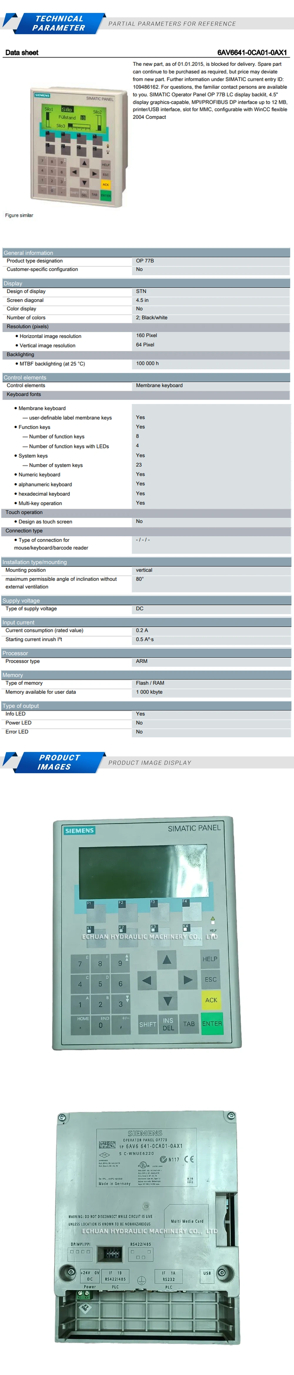 Siemens 6AV6641-0CA01-0AX1 Operator Panel Description