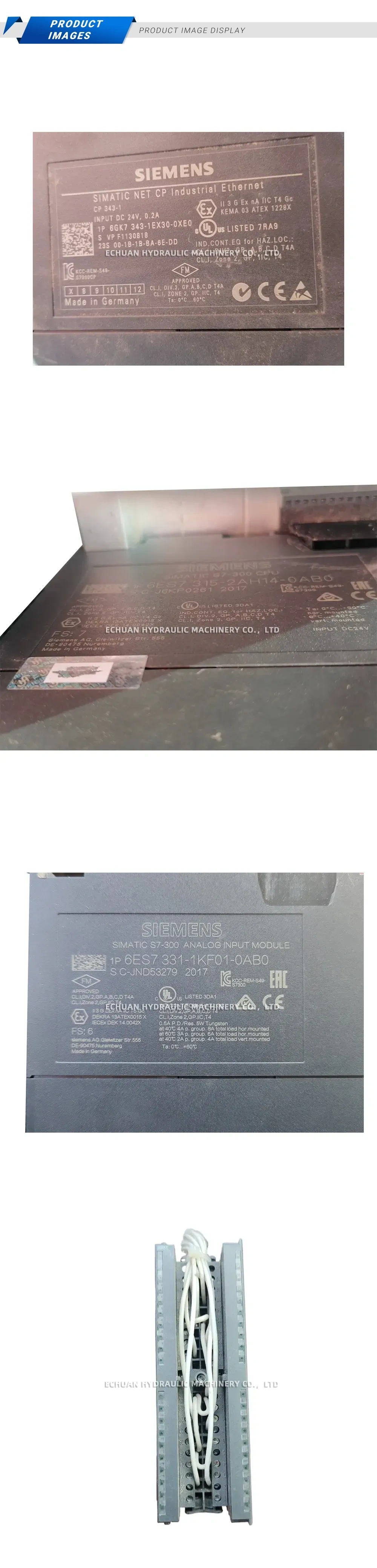 Siemens 6GK7 343-1EX30-0XE0 / 6ES7 315-2AH14-0AB0 / 6ES7 331-1KF01-0AB0 SIMATIC S7-300 PLC System Components (Industrial Ethernet CP, CPU, Analog Input Module) Description